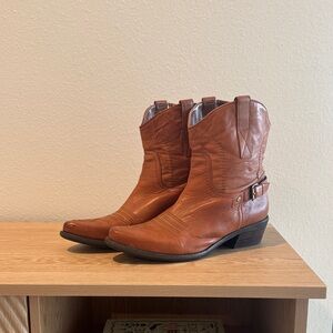 Franco Sarto Brown Leather Ankle Booties